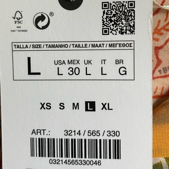 NWT. Zara Cream/Beige Paisley Printed Chiffon Blouse. Size L. - Picture 8 of 10